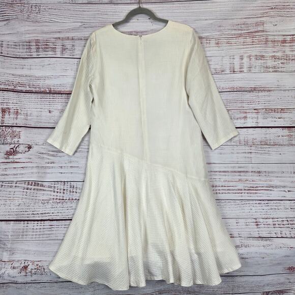 Club Monaco Cream Dress 8 Asymmetric Ruffle Hem Coquette Ethereal Fairy Whimsy - Picture 3 of 16